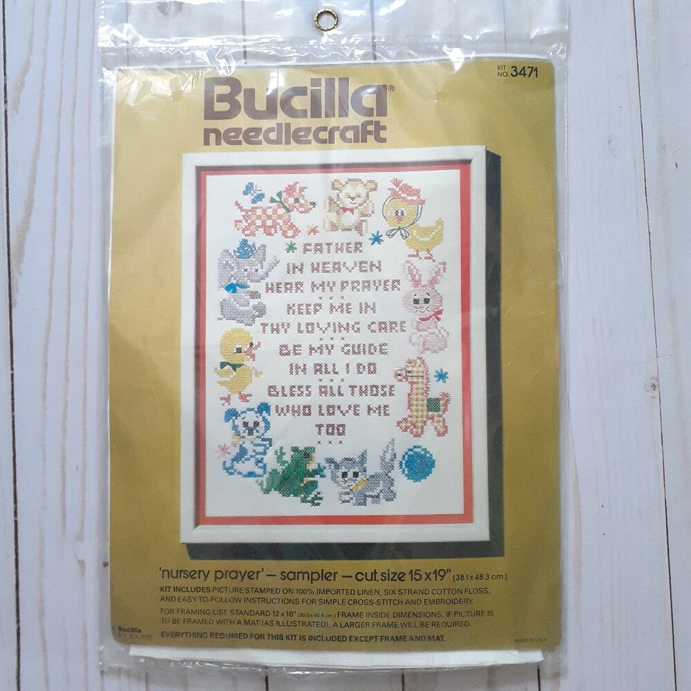 NEW Bucilla Needlecraft 'nursery prayer" Sampler CrossStitch/Embroidery Kit 3471